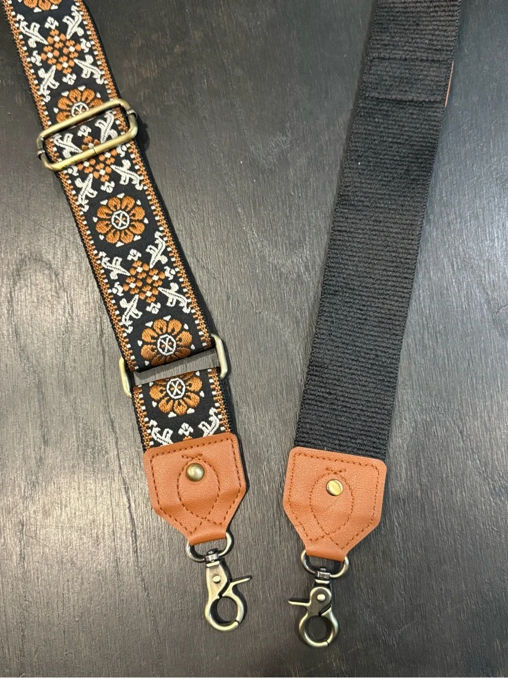 Embroidered Floral Pattern Adjustable Bag Strap - Black & Tan Unbranded - Picture 2 of 2